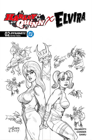 HARLEY QUINN X ELVIRA #2 CVR T INC 1:7 JOSEPH MICHAEL LINSNER LINE ART FOC BONUS VAR