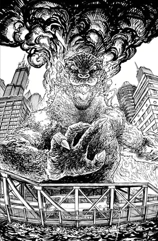Godzilla Vs. America: Chicago CVR C Var RI (Browne Full Art B&W) 1:25